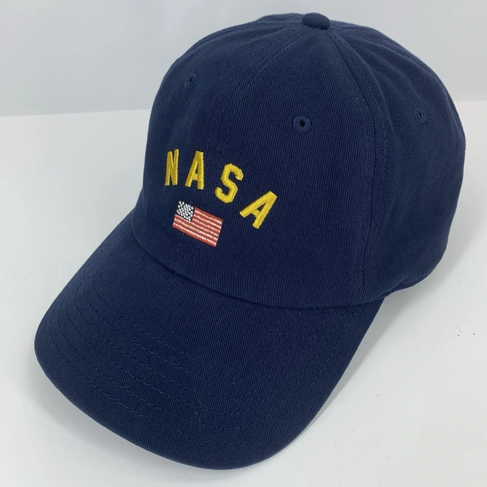 NASA USA Flag Hat Buzz Aldrin Blue Adjustable Strap OSFM Souvenir Baseball Cap